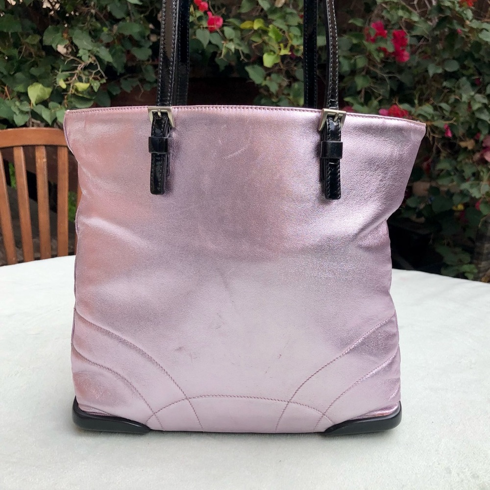 Prada Re edition Mini Tote Bag Purple Silver Nylon Handbag embossed logo